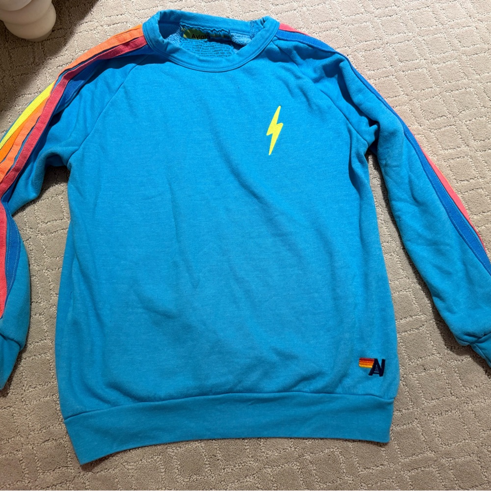 Aviator Nation Blue Lightning Stripe Crewneck Sweatshirt